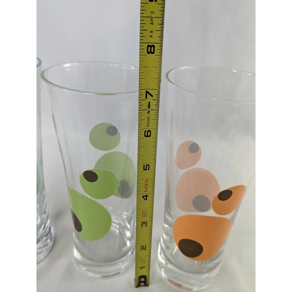 Drinking Glass Tumbler Orange Green Circles Olives About‎ 7 Inch